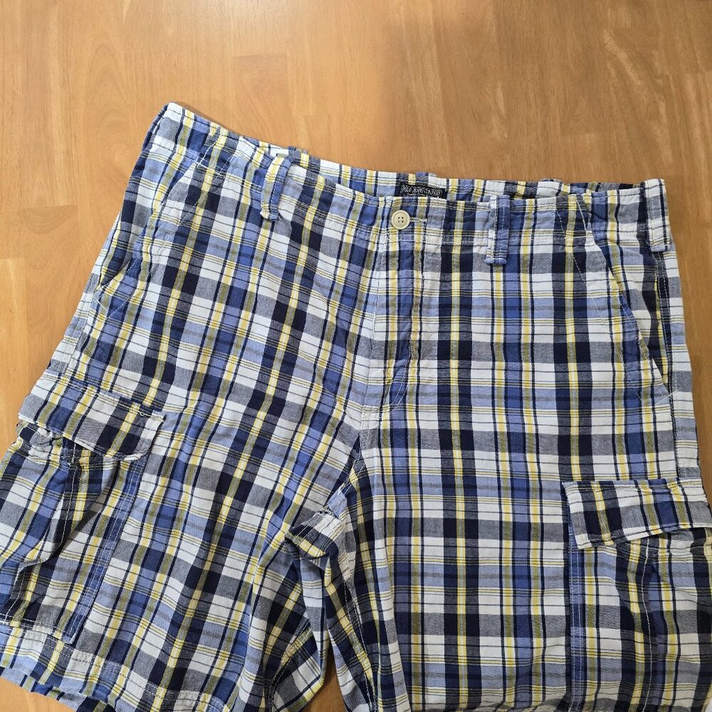 Polo Ralph Lauren Jeans Company Men's Plaid Cargo Shorts‎ Blue Yellow Size 42